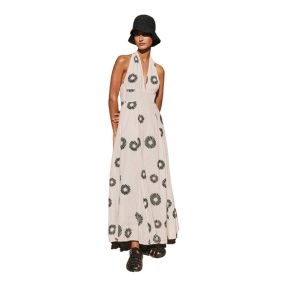 ME+EM Cheesecloth Modern Daisy Print Halter Maxi Dress size US 6
